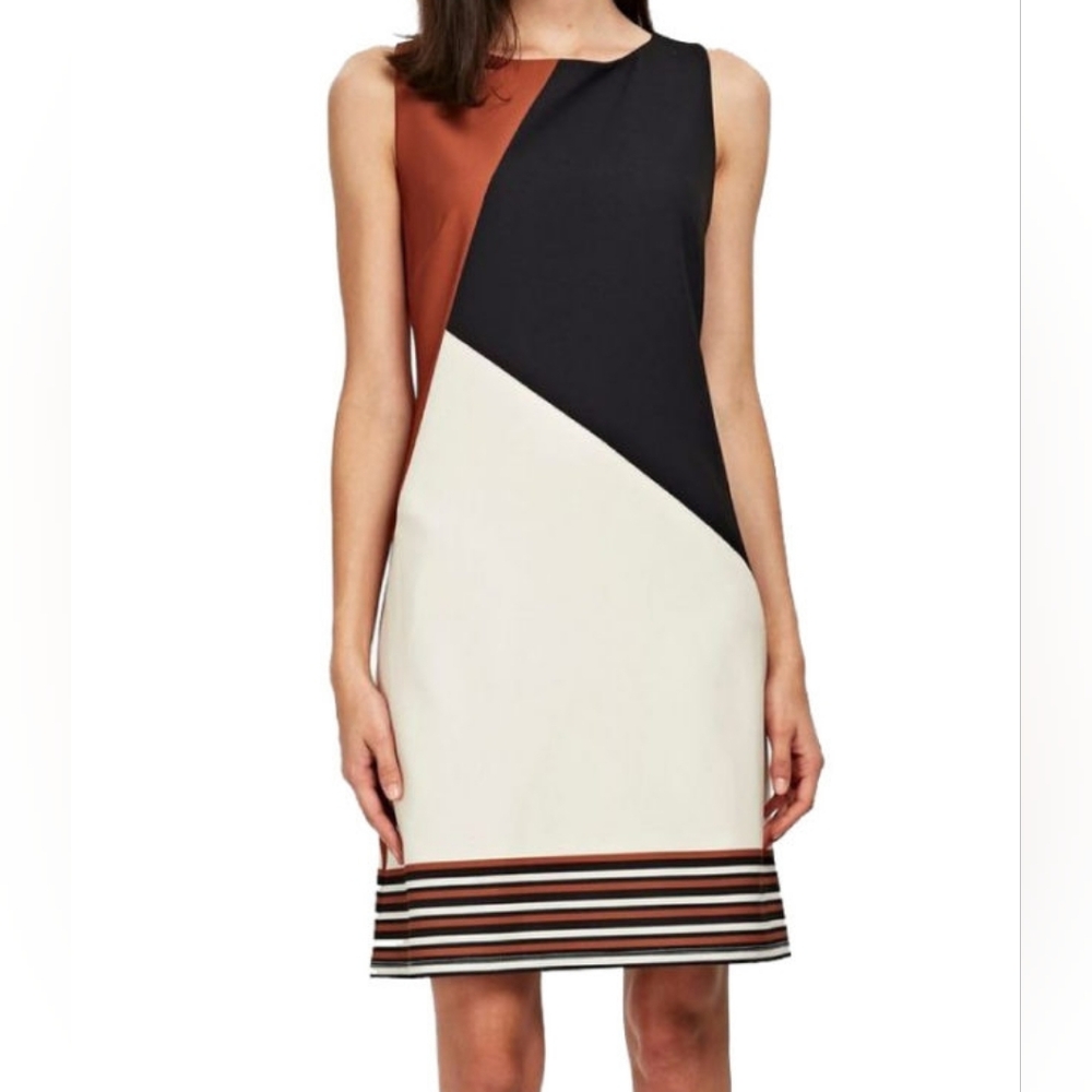 Cleo Colorblock Sheath Midi Dress Brown Black Ivory – Size 6